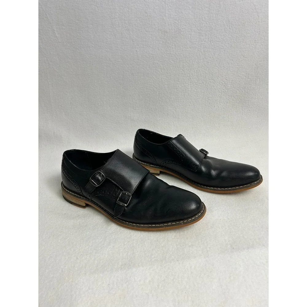 Dark Academia Bar III Mens 8M Black Jesse Double Monk Strap‎ Brogue Dress Shoes